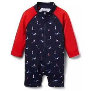 Janie and Jack Baby Whale Rash Guard Swimsuit Merchant Marine Whale Sz 6-12 Mos